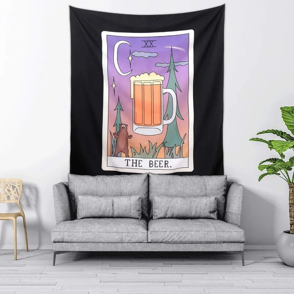 The BEER Tarot Card Wall Decor Tapestry Witty Fun Dorm Wall Decor NEW